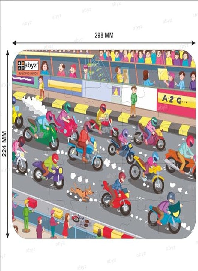 ABYZ Wooden Jigsaw Puzzle - Bike Racing Playset for Fun Educational & Little Explorers, 25-Pieces & Pack of 5 Fun Games with Multicolor | Birthday Gift for (4-6 Years) Age Kids. - Image 3